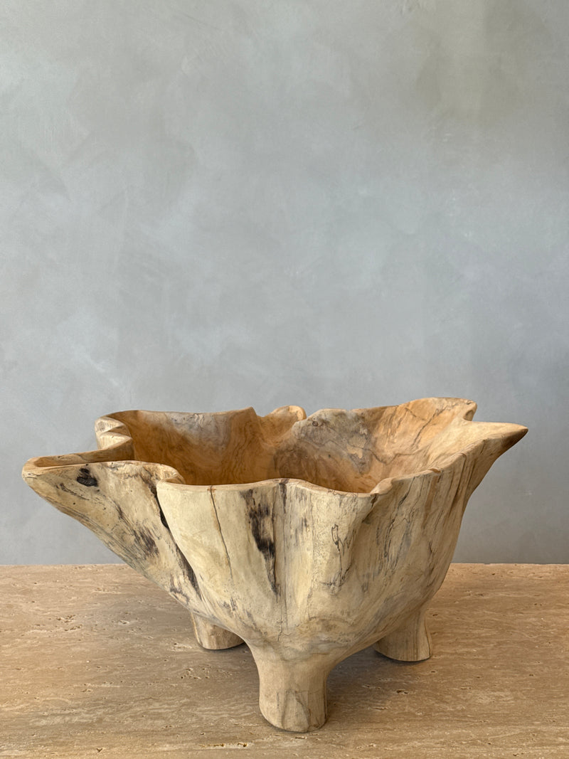 Large Wooden Flower Bowl